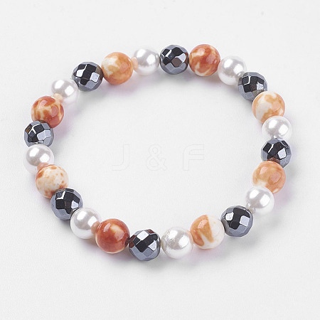 Synthetic Hematite Beads Stretch Bracelets BJEW-I241-26F-1