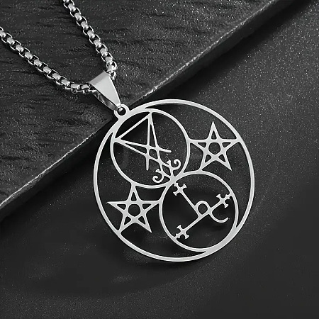 304 Stainless Steel Hollow Witchcraft Pentagram Pendant Necklaces FS-WGCC915-01-1