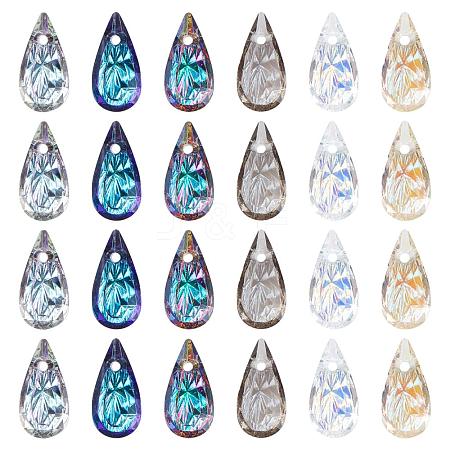 24Pcs 6 Colors Embossed Glass Rhinestone Pendants GLAA-PH0001-44-1