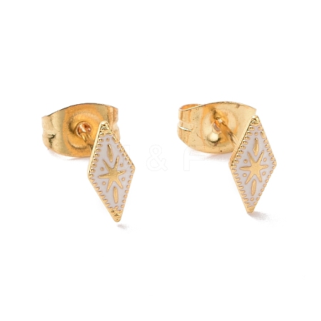 Enamel Rhombus with Star Stud Earrings with 316L Surgical Stainless Steel Pins EJEW-P204-02G-04-1