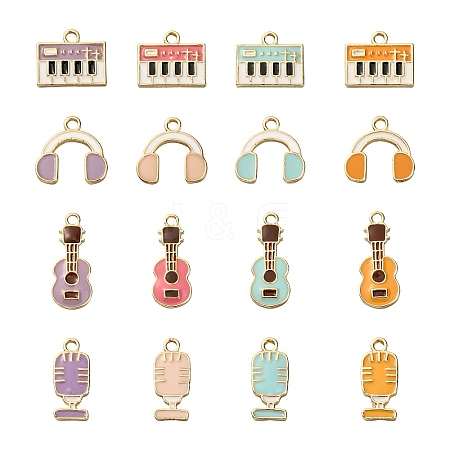 32Pcs 16 Styles Music Theme Alloy Enamel Pendants ENAM-CJ0002-64-1