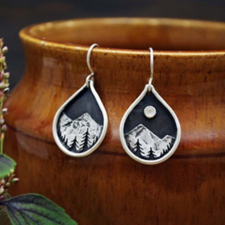 Teardrop with Mountain Pattern Alloy Dangle Earrings FS-WG9A937-01-1