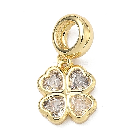 Saint Patrick's Day Brass Pave Cubic Zirconia Shamrock European Dangle Charms KK-P345-04G-06-1