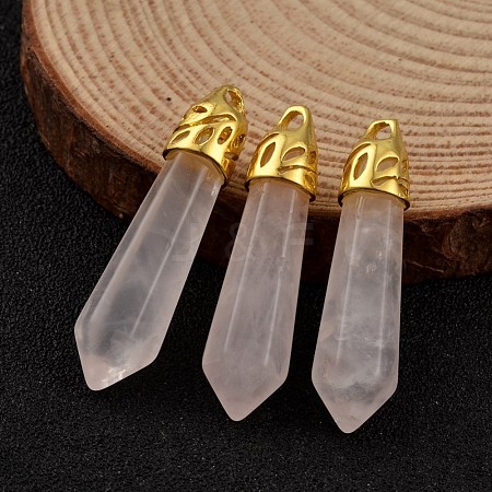 Bullet Natural Rose Quartz Pointed Pendants G-E332-B11-1