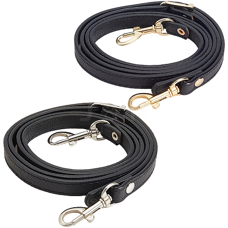 2Pcs 2 Colors Black Flat PU Leather Handbag Chain Straps PURS-BBC0001-01-1
