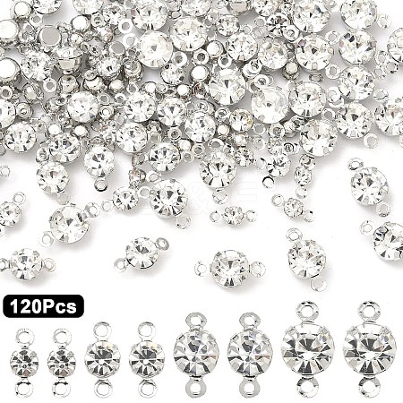 120Pcs 4 Styles Brass Pave Clear Cubic Zirconia Connector Charms RB-YW0001-31P-1
