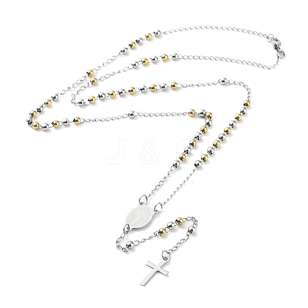202 Stainless Steel Rosary Bead Necklaces NJEW-D060-01E-GP-1