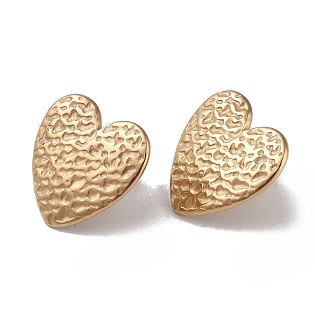 Texture Heart 304 Stainless Steel Stud Earrings for Women EJEW-L283-013G-1