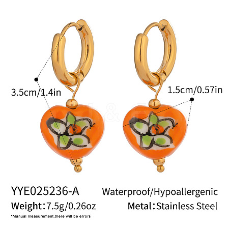 Stainless Steel Ceramic Heart Hoop Earrings BK7637-1-1