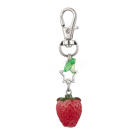 Resin Strawberry Pendant Decoration with Acrylic Leaf Charms KEYC-JKC00975-1