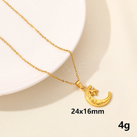 Stainless Steel Crescent Moon with Star Pendant Punk Hip-hop Necklaces Jewelry Accessories PU7572-8-1