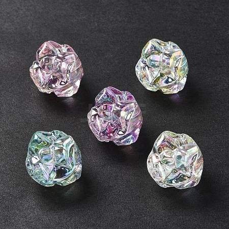 UV Plating Rainbow Iridescent Acrylic Beads OACR-H015-09-1