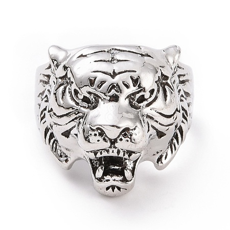 Tiger Head Wide Band Rings for Men RJEW-F126-06AS-1