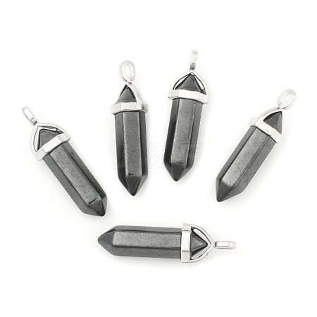 Natural Black Stone Double Terminated Pointed Pendants G-F295-04M-1