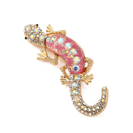 Lizard Alloy Crystal AB Rhinestone Brooches with Resin JEWB-I034-26G-02-1