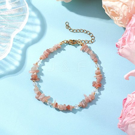 Natural Sunstone Chip Beaded Bracelets for Women BJEW-JB11742-02-1
