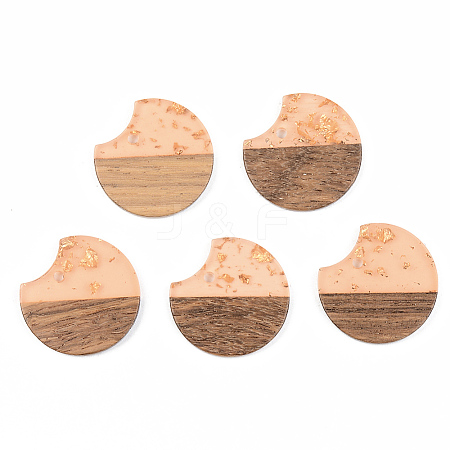 Transparent Resin & Walnut Wood Pendants RESI-S389-038A-B04-1