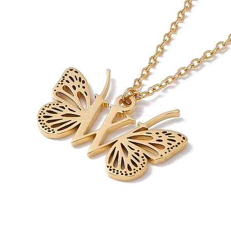 Initial Letter with Butterfly Pendant Necklace LS-NJEW-C026-01G-W-1