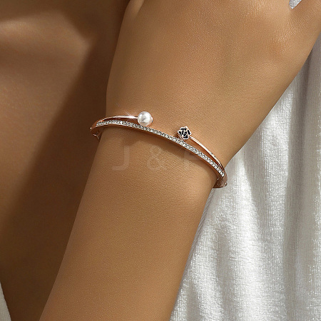 Elegant Geometric Rose Gold Alloy Rhinestone Bangles for Women SC1406-1