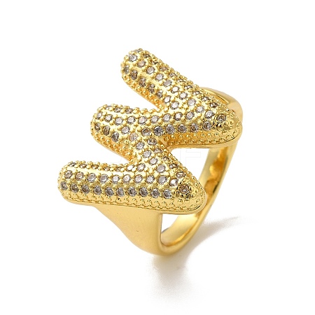 Letter Brass Micro Pave Clear Cubic Zirconia Open Cuff Ring for Women RJEW-N046-03W-G-1