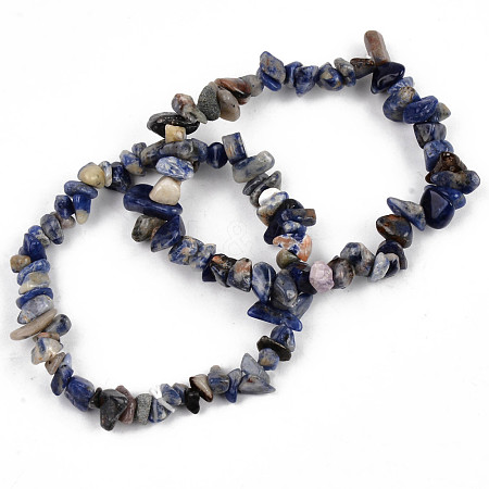 Unisex Chip Natural Sodalite Beaded Stretch Bracelets BJEW-S143-21-1