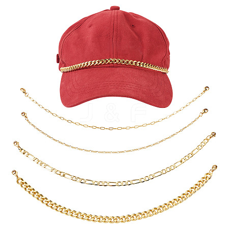 4Pcs 4 Styles Brass Paperclip & Cuban Link 7 Curb Chains AJEW-TAC00042-1