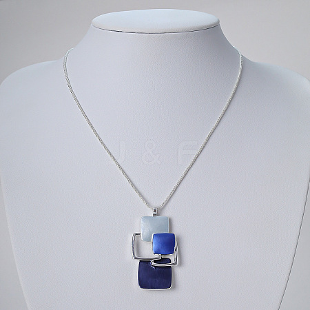 Multi Square Brass Blue Enamel Pendant Necklaces for Women FS-WG21173-01-1