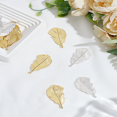 12Pcs 2 Colors Feather Alloy Pendants FIND-LP0005-29-1