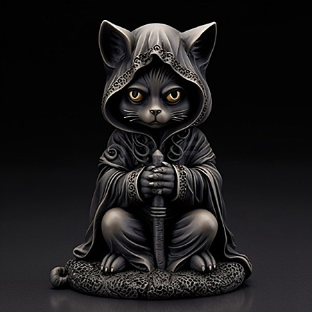Halloween Resin Cat Mage Figurines PW-WG10268-02-1