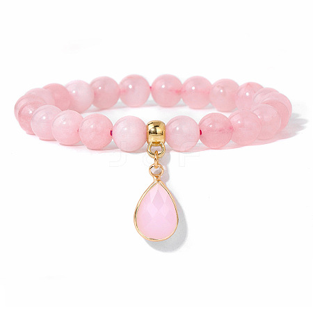 Natural Rose Quartz Beaded Stretch Bracelets PW-WGB60EB-02-1