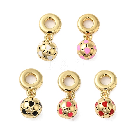 Rack Plating Brass Enamel Sport Ball European Dangle Charms KK-P279-49G-1