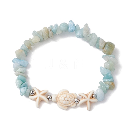 Natural Amazonite & Synthetic Turquoise Beaded Stretch Bracelets for Women BJEW-JB10750-02-1