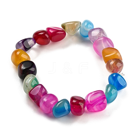 Dyed & Heated Natural Agate Nugget Beaded Stretch Bracelets LS-BJEW-H238-01A-1