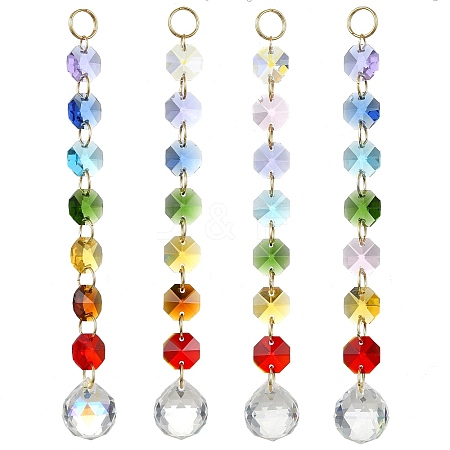 4Pcs 4 Styles Glass Octagonal Bead Hanging Suncatchers HJEW-JM02215-02-1