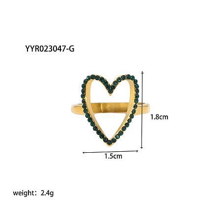 Vintage Adjustable Stainless Steel & Natural Green Stone Heart Cuff Rings for Women JA1353-1-1