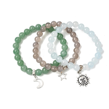Tibetan Style Star & Moon & Sun Alloy Charm Bracelets BJEW-JB01919-1