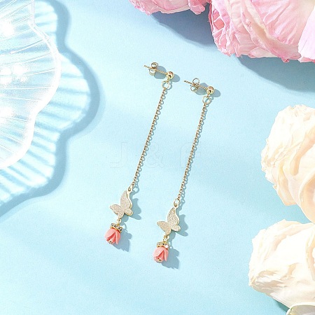 Synthetic Coral Flower Tassel Stud Earrings EJEW-JE06649-1