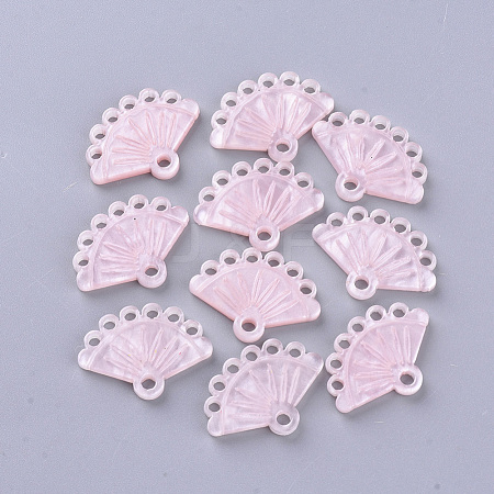  Jewelry Beads Findings Cellulose Acetate(Resin) Chandelier Component Links, Fan, Pink, 14.5~15.5x20x2.5mm, Hole: 1.8~2mm
