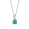 Square 925 Sterling Silver Pave Cubic Zirconia Pendant Box Chain Necklaces WG8F2D6-04-2