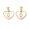 304 Stainless Steel Pave Natural White Shell Heart with Initial Slice Pendants STAS-R168-25G-Q-1