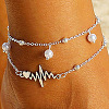Alloy Heartbeat & Plastic Pearl Bead Tassel Double Layer Anklets for Women FS-WG27204-01-2