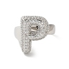 Letter Brass Micro Pave Clear Cubic Zirconia Open Cuff Ring for Women RJEW-N046-03P-P-2