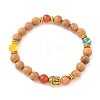 Natural Striped Agate & Wood Round Beads Stretch Bracelets for Men Women BJEW-JB12356-04-2