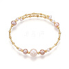 Brass Natural Fresh Water Pearl Beaded Bracelets for Women BJEW-T022-10G-2
