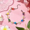 Flower Leaf Cat Eye & Glass Chain Bracelets for Women BJEW-TA00541-2