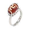 Oval Dyed & Heated Tibetan Style dZi  Natural Agate Adjustable Rings RJEW-C087-04P-04-3