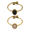 2Pcs 2 Colors Stainless Steel with Synthesis Gemstone Adjustable Cuff Rings RJEW-GO0001-37C-1