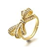 Rack Plating Brass Micro Pave Clear Cubic Zirconia Cuff Finger Rings for Women RJEW-M028-31G-03-2