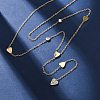 304 Stainless Steel Crystal Rhinestone Heart Lariat Necklaces NJEW-R026-10G-1