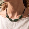 Boho Hollow Wood Leaf Beaded Black Multi-Strand PU Leather Necklaces for Women WGCAA73-01-3